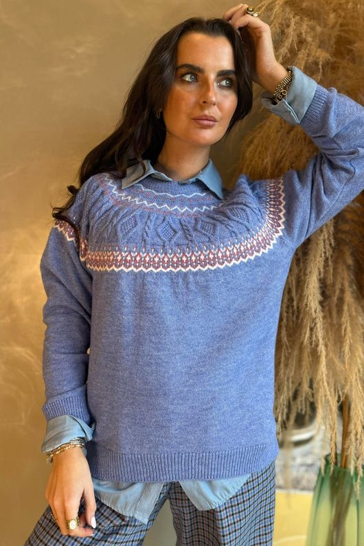 Greta Fair Isle Knit Denim